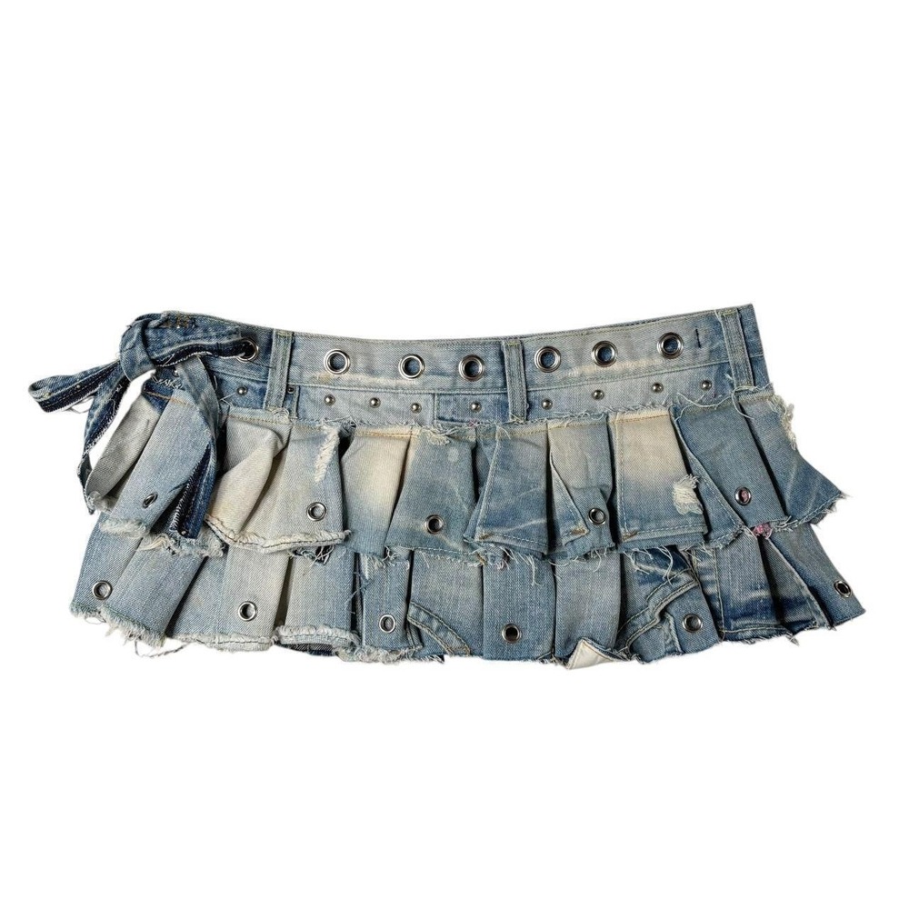 upcycled denim pleated mini skirt-belt